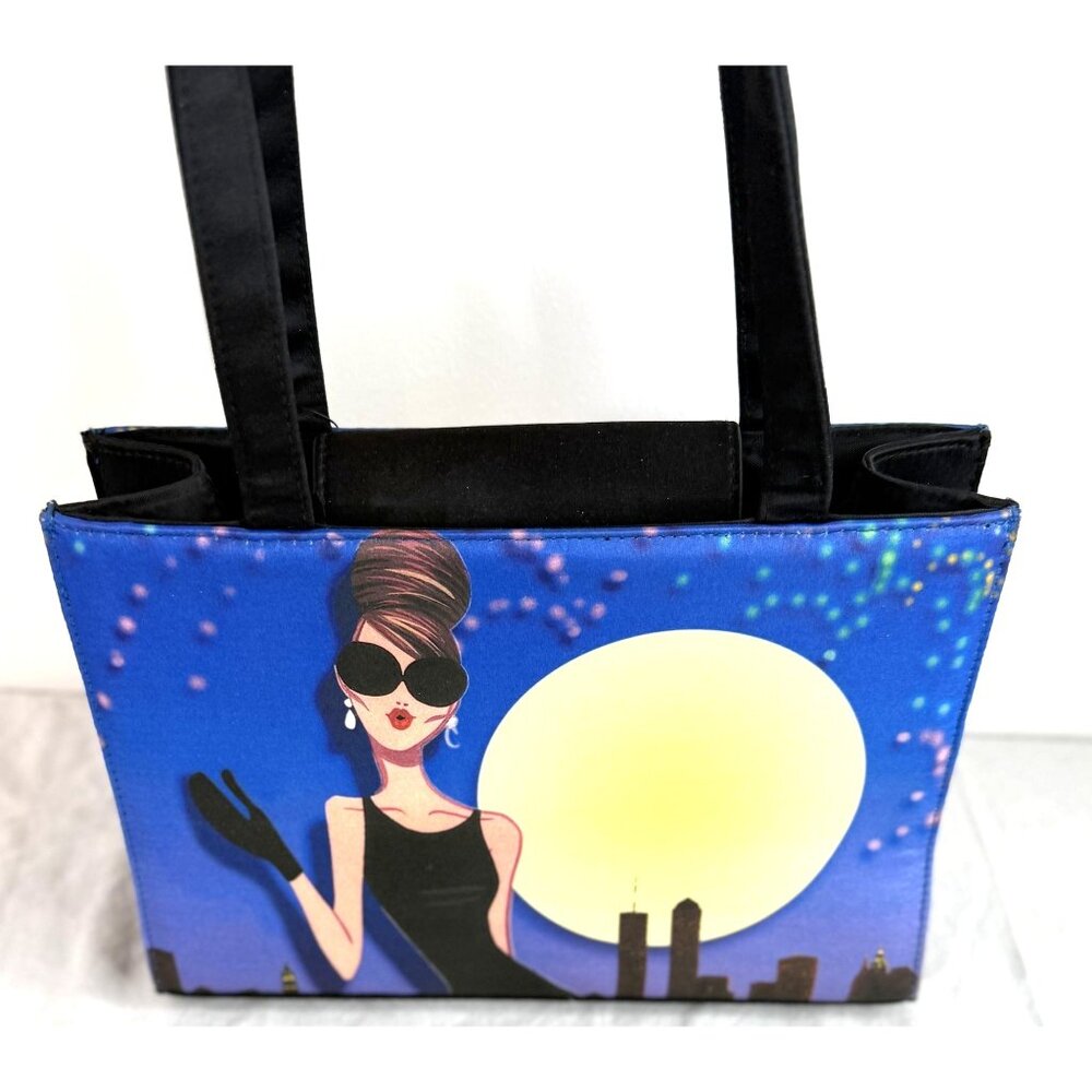 Audrey Hepburn-Inspired Cityscape Tote Bag With Snap Closure & Inner Pocket